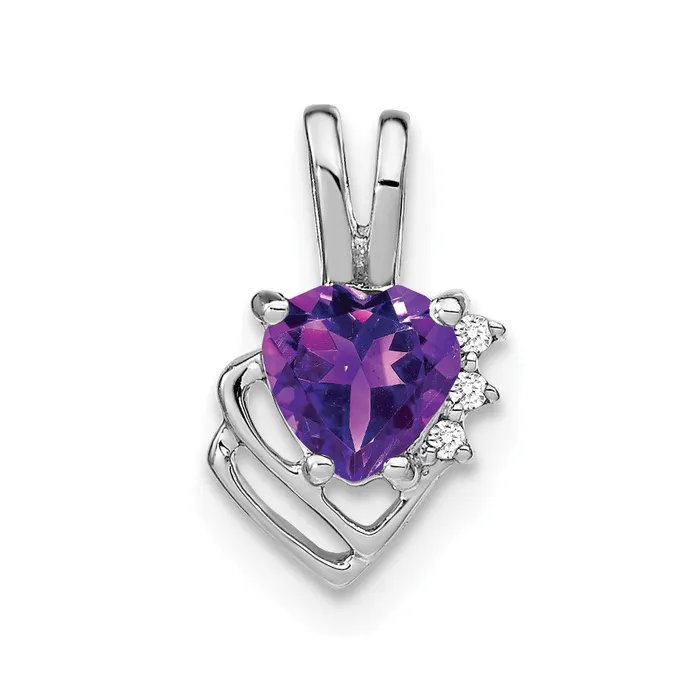 Solid 14k White Gold Simulated Amethyst and CZ Pendant Goldia Necklaces