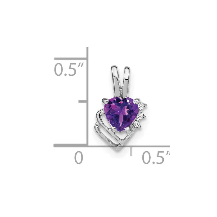 Solid 14k White Gold Simulated Amethyst and CZ Pendant Goldia Necklaces