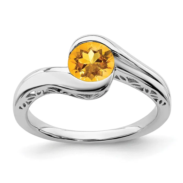 Solid 14k White Gold Simulated Citrine Bypass Ring Goldia Rings
