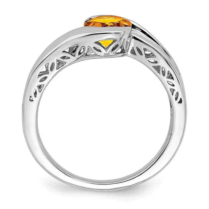 Solid 14k White Gold Simulated Citrine Bypass Ring Goldia Rings