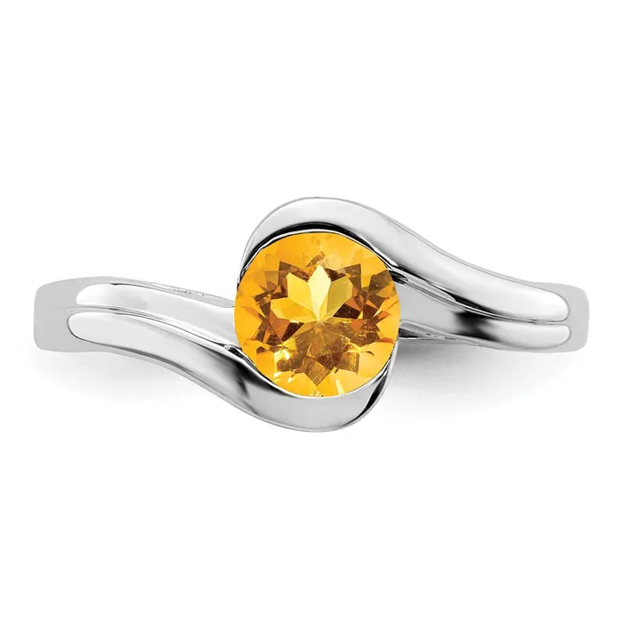 Solid 14k White Gold Simulated Citrine Bypass Ring Goldia Rings