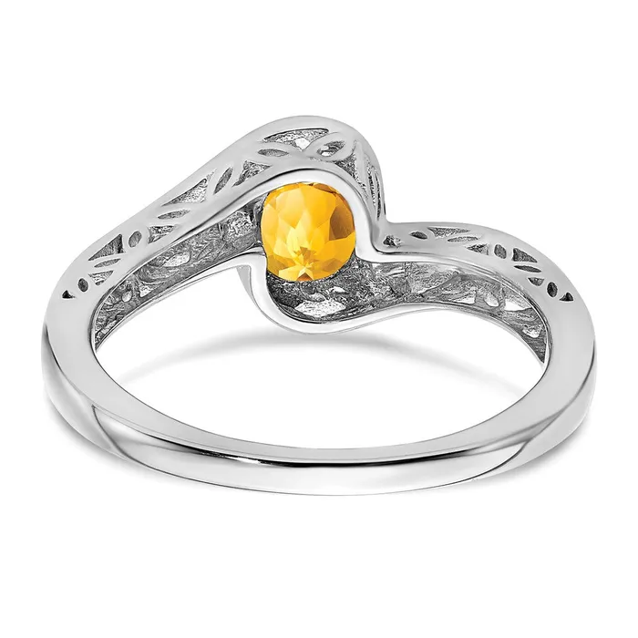 Solid 14k White Gold Simulated Citrine Bypass Ring Goldia Rings