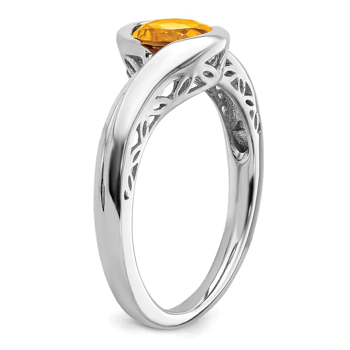 Solid 14k White Gold Simulated Citrine Bypass Ring Goldia Rings