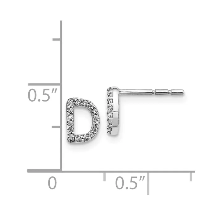 Solid 14k White Gold Simulated CZ Initial D Earrings Goldia Earrings Solid 14k White Gold Simulated CZ Initial D Earrings Goldia Earrings