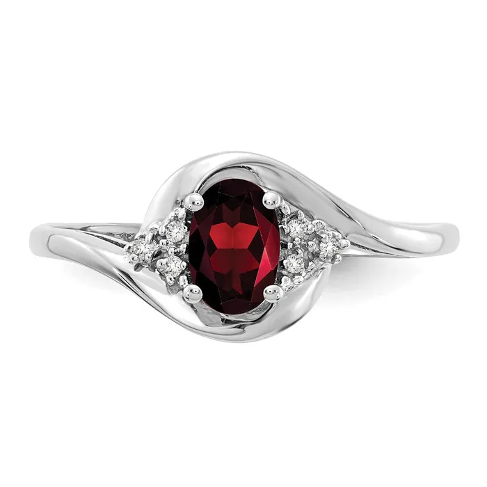 Solid 14k White Gold Simulated Garnet and CZ Ring Goldia Rings