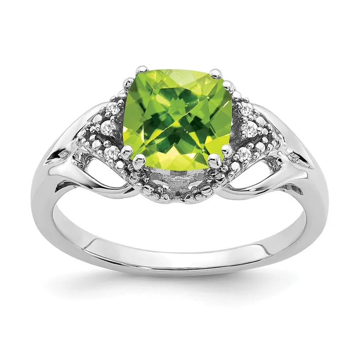 Solid 14k White Gold Simulated Peridot and CZ Ring Goldia Rings