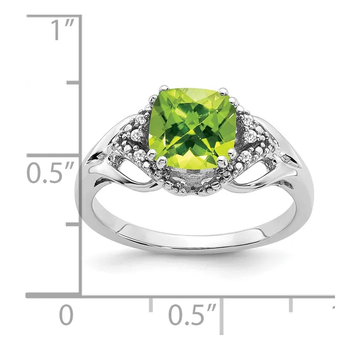 Solid 14k White Gold Simulated Peridot and CZ Ring Goldia Rings