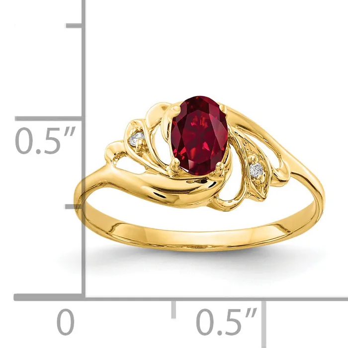 Solid 14k Yellow Gold 6x4mm Oval Created Simulated Ruby VS CZ Ring Goldia Rings