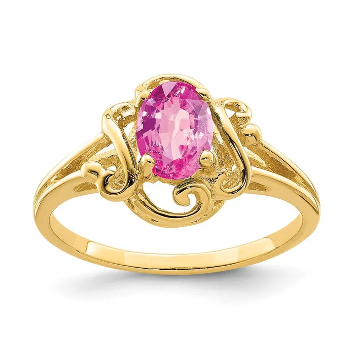 Solid 14k Yellow Gold 7x5mm Oval PinK Simulated Sapphire Ring Goldia Rings Solid 14k Yellow Gold 7x5mm Oval PinK Simulated Sapphire Ring Goldia Rings