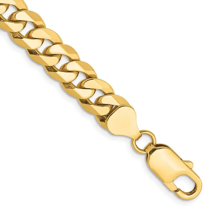 Solid 14K Yellow Gold 8 inch 8mm Flat Beveled Curb with Lobster Clasp Bracelet MDS Bracelets