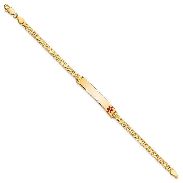 Solid 14K Yellow Gold Medical Red Enamel Flat Curb Link ID Bracelet MDS Bracelets Solid 14K Yellow Gold Medical Red Enamel Flat Curb Link ID Bracelet MDS Bracelets