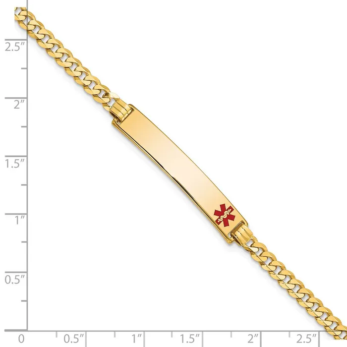 Solid 14K Yellow Gold Medical Red Enamel Flat Curb Link ID Bracelet MDS Bracelets Solid 14K Yellow Gold Medical Red Enamel Flat Curb Link ID Bracelet MDS Bracelets