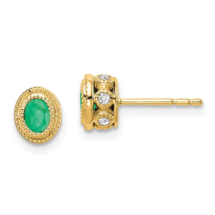 Solid 14k Yellow Gold Simulated Emerald and CZ Earrings Goldia Earrings