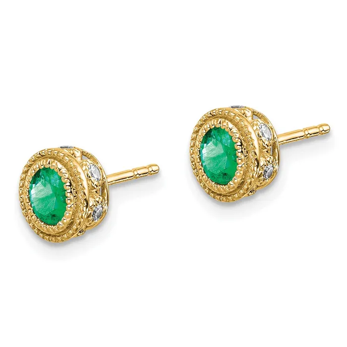 Solid 14k Yellow Gold Simulated Emerald and CZ Earrings Goldia Earrings
