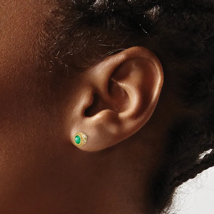 Solid 14k Yellow Gold Simulated Emerald and CZ Earrings Goldia Earrings