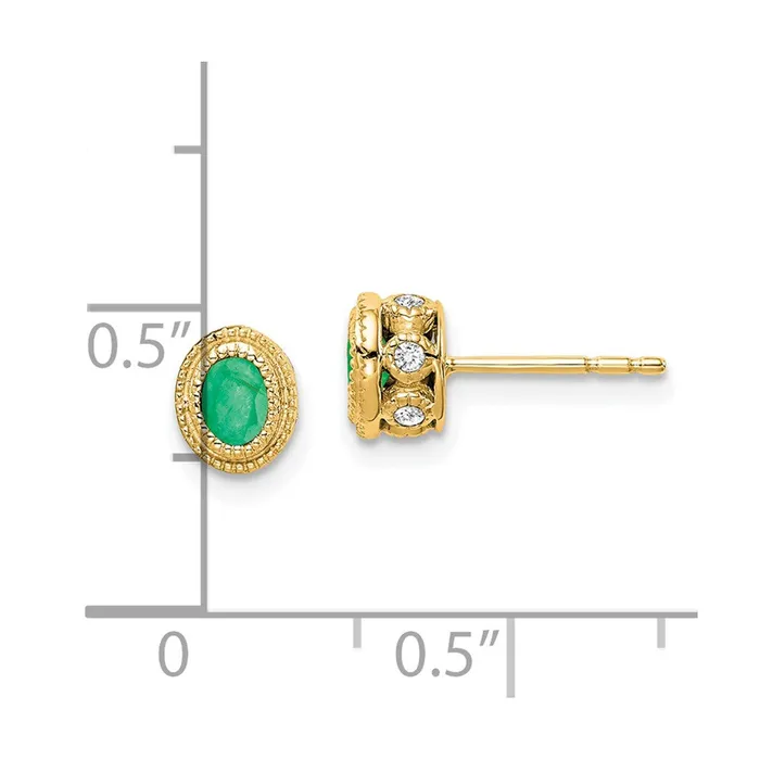 Solid 14k Yellow Gold Simulated Emerald and CZ Earrings Goldia Earrings