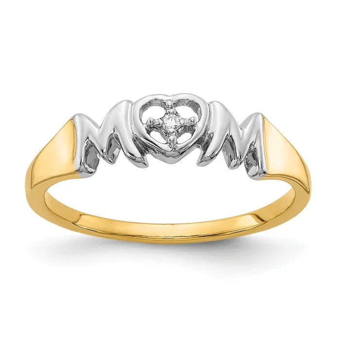 Solid 14k Yellow Gold wRhodium Simulated CZ MOM Ring Goldia Rings