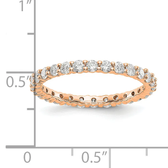 Solid Real 14k Rose Gold Polished shared Prong 1ct CZ Eternity Wedding Band Ring Goldia Rings