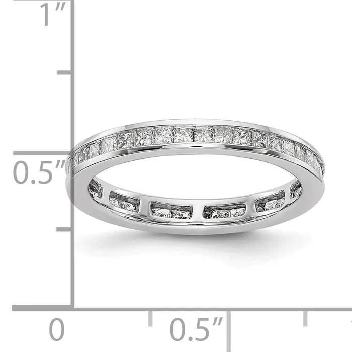 Solid Real 14k White Gold Polished 1ct Princess Channel Set CZ Eternity Wedding Band Ring Goldia Rings