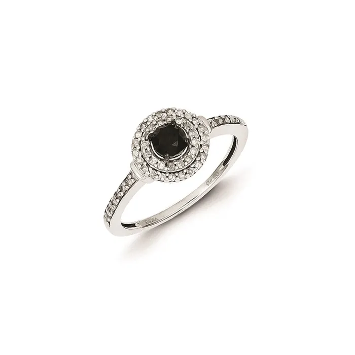 Sterling Silver Black and White Diamond Round Ring Goldia Rings