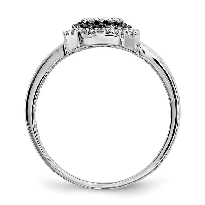 Sterling Silver Black and White Diamond Square Frame Ring Goldia Rings