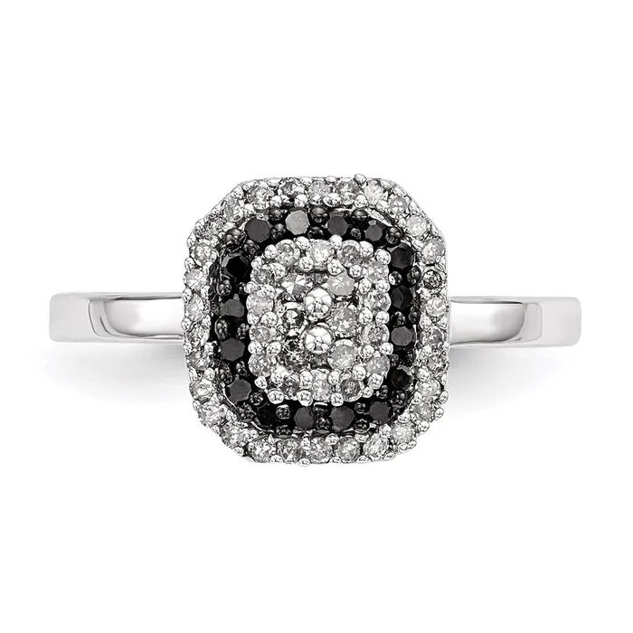 Sterling Silver Black and White Diamond Square Frame Ring Goldia Rings