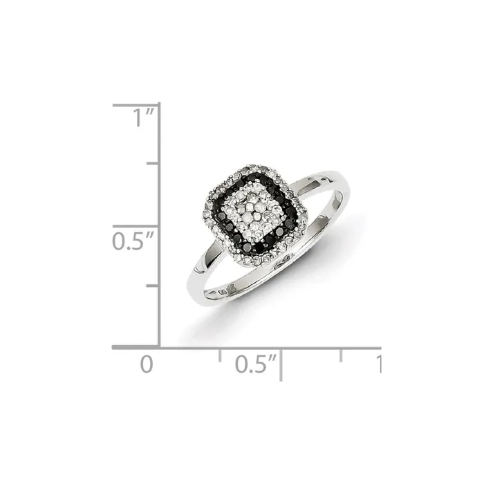 Sterling Silver Black and White Diamond Square Frame Ring Goldia Rings