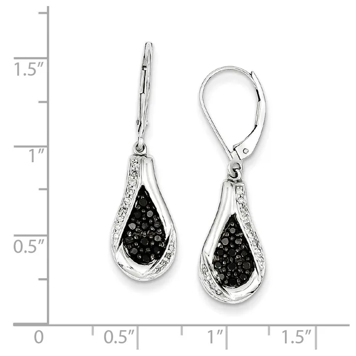 Sterling Silver Black Diamond Teardrop Leverback Earrings Goldia Earrings