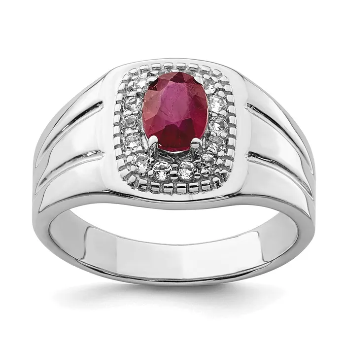 Sterling Silver Mens African Ruby and White Topaz Ring Goldia Rings