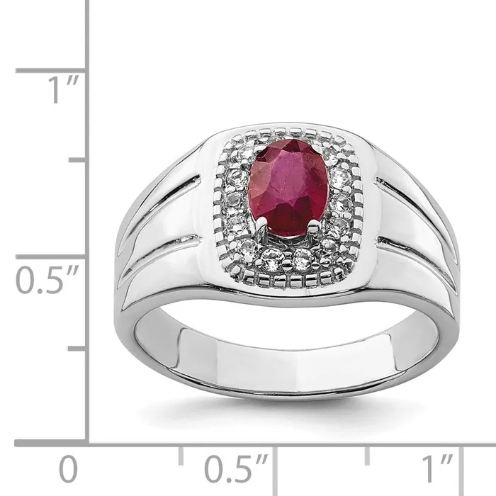 Sterling Silver Mens African Ruby and White Topaz Ring Goldia Rings