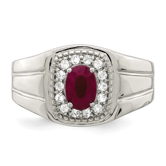 Sterling Silver Mens African Ruby and White Topaz Ring Goldia Rings