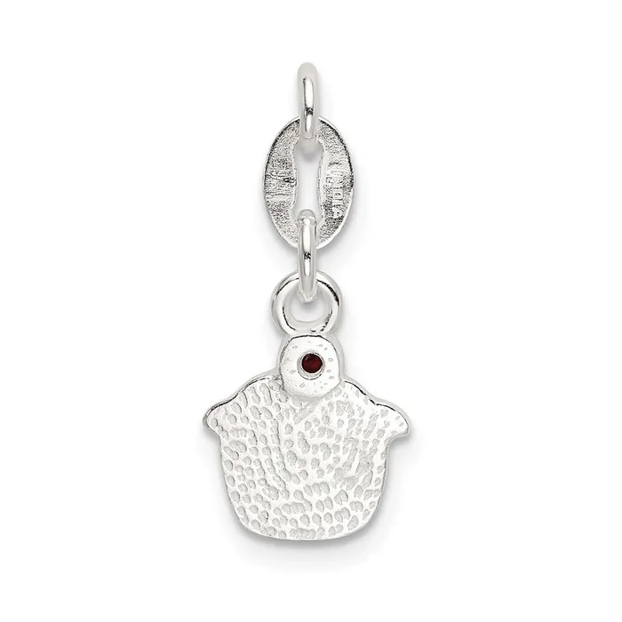 Sterling Silver Polished and Enameled Cupcake wGarnet Charm Goldia Rings