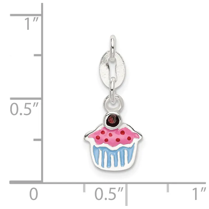 Sterling Silver Polished and Enameled Cupcake wGarnet Charm Goldia Rings