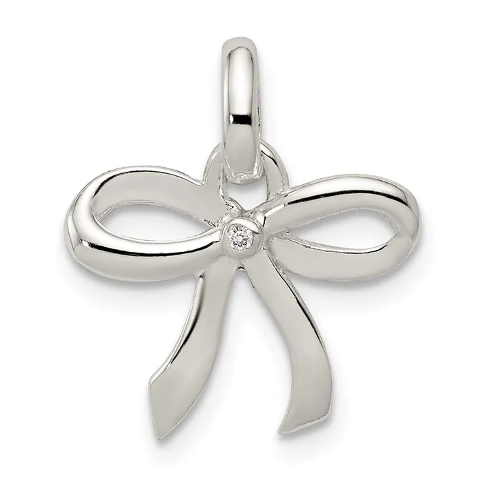 Sterling Silver Polished Diamond Bow Pendant Goldia Necklaces