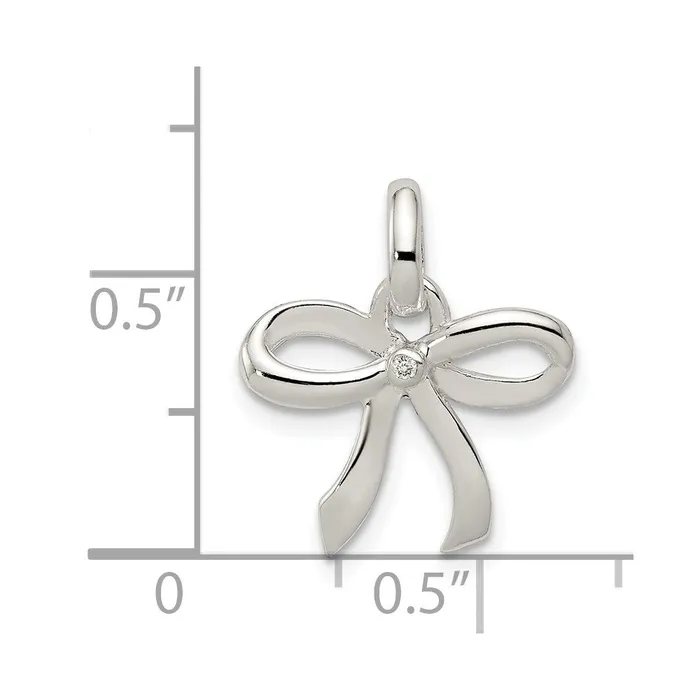Sterling Silver Polished Diamond Bow Pendant Goldia Necklaces