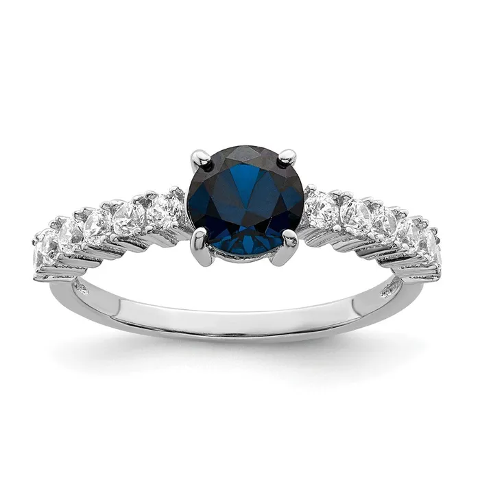 Sterling Silver Polished Rhodiumplated Cr Blue Spinel and CZ Ring Goldia Rings