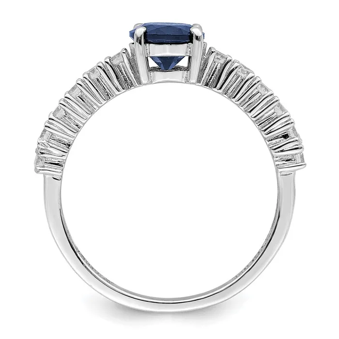 Sterling Silver Polished Rhodiumplated Cr Blue Spinel and CZ Ring Goldia Rings