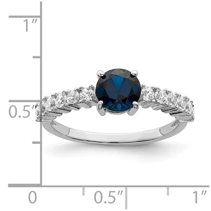 Sterling Silver Polished Rhodiumplated Cr Blue Spinel and CZ Ring Goldia Rings