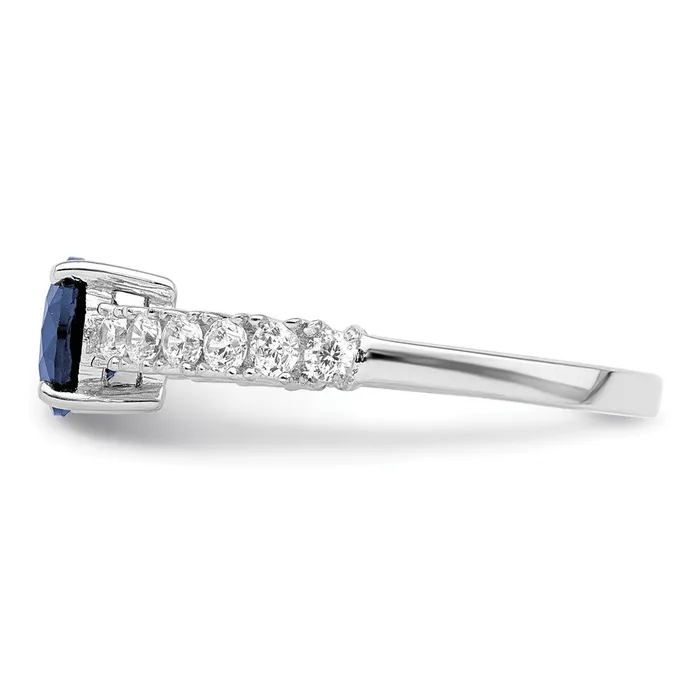 Sterling Silver Polished Rhodiumplated Cr Blue Spinel and CZ Ring Goldia Rings