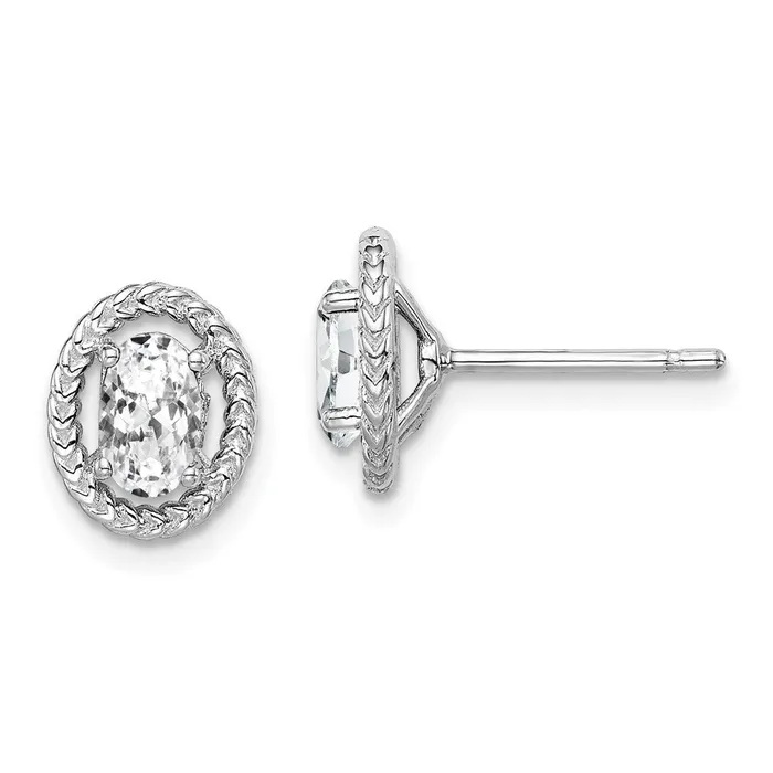 Sterling Silver Rhodplat White Topaz Oval Post Earrings Goldia Earrings