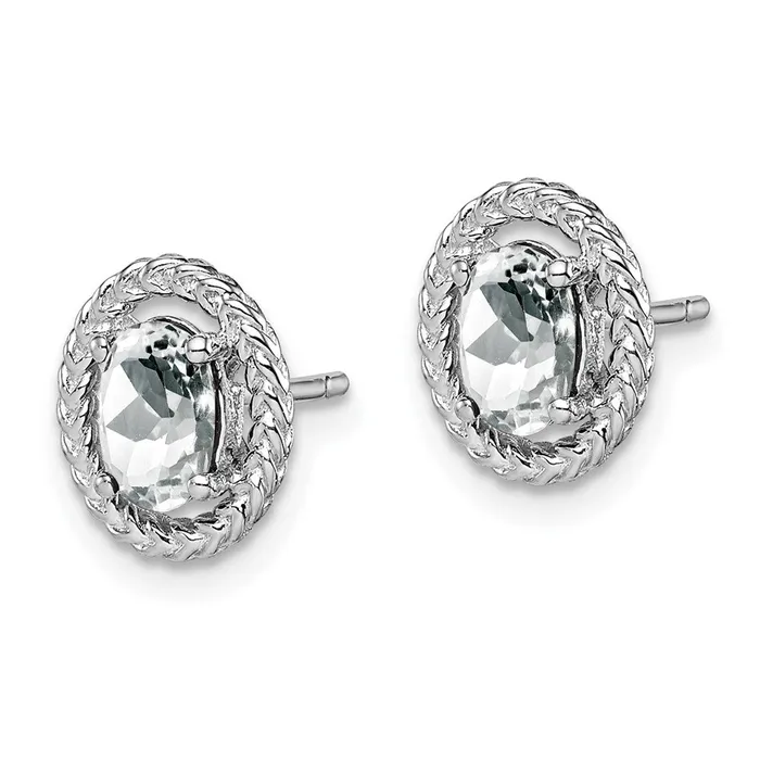 Sterling Silver Rhodplat White Topaz Oval Post Earrings Goldia Earrings