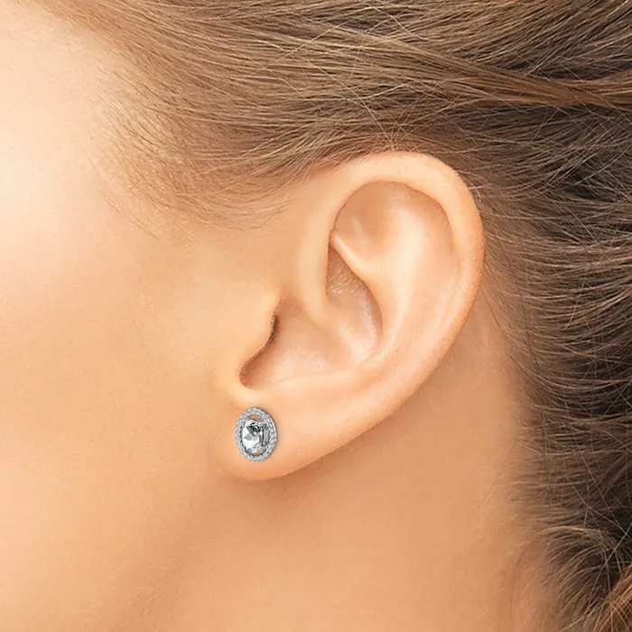 Sterling Silver Rhodplat White Topaz Oval Post Earrings Goldia Earrings