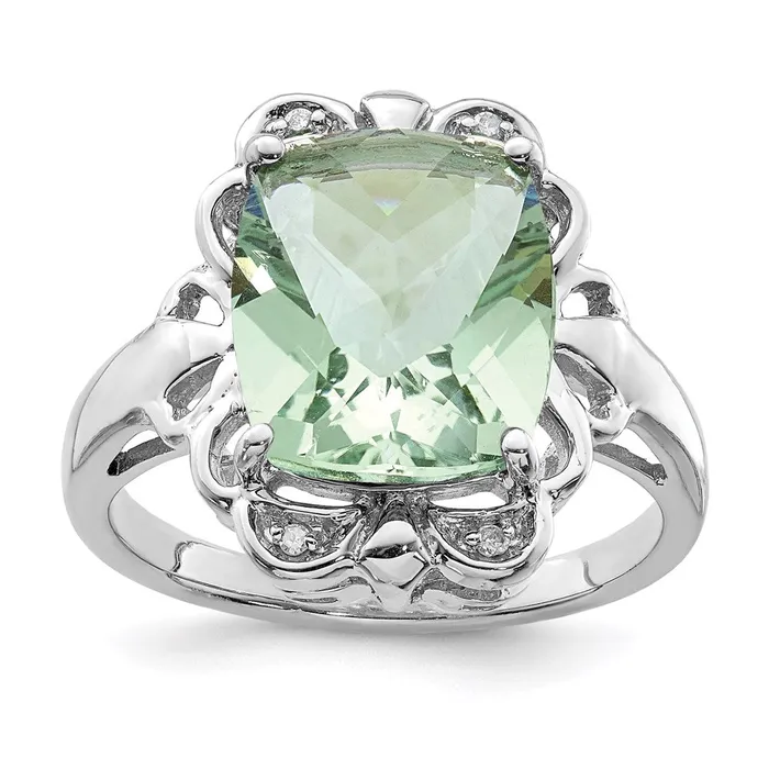 Sterling Silver Rhodium CheckerCut Green Quartz u0026 Diamond Ring Goldia Rings Sterling Silver Rhodium CheckerCut Green Quartz u0026 Diamond Ring Goldia Rings