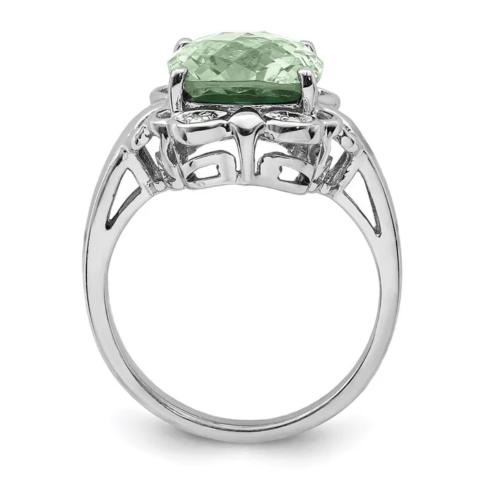 Sterling Silver Rhodium CheckerCut Green Quartz u0026 Diamond Ring Goldia Rings