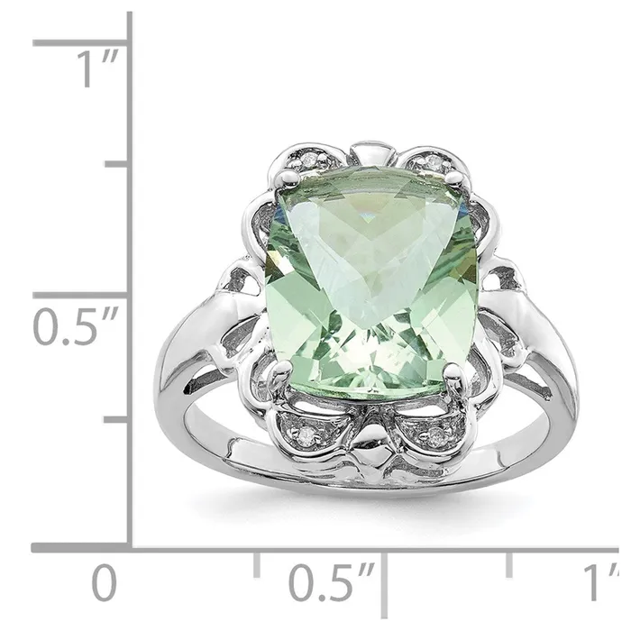 Sterling Silver Rhodium CheckerCut Green Quartz u0026 Diamond Ring Goldia Rings