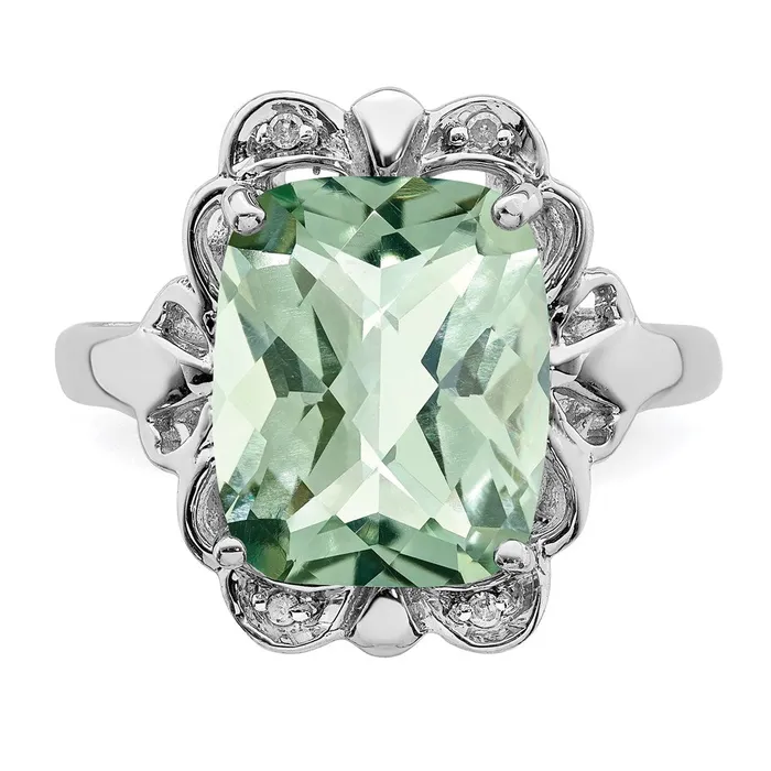 Sterling Silver Rhodium CheckerCut Green Quartz u0026 Diamond Ring Goldia Rings