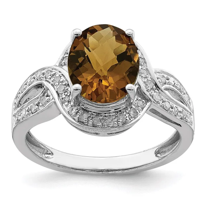 Sterling Silver Rhodium Diamond u0026 CheckerCut Whiskey Quartz Ring Goldia Rings Sterling Silver Rhodium Diamond u0026 CheckerCut Whiskey Quartz Ring Goldia Rings