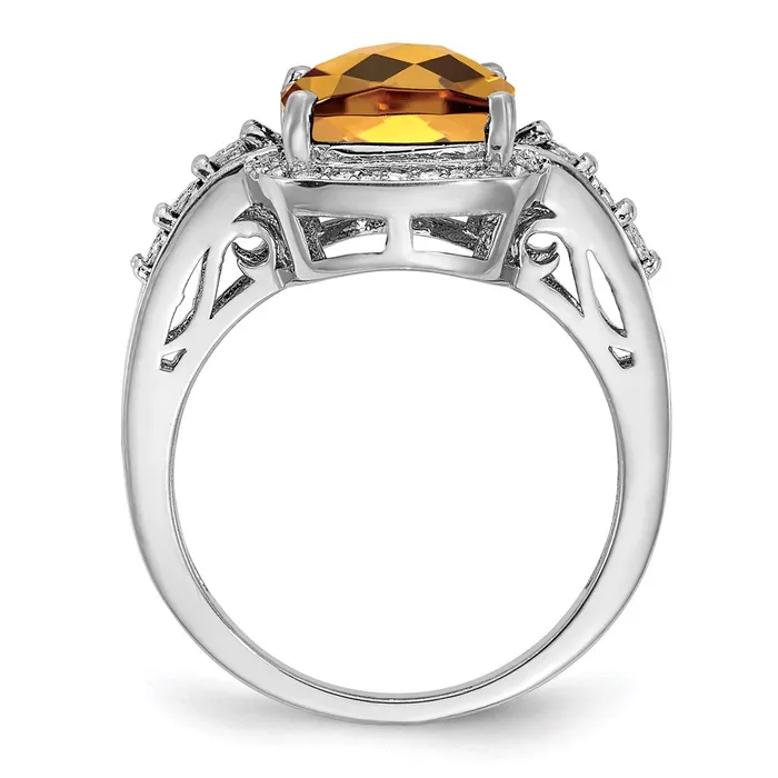 Sterling Silver Rhodium Diamond u0026 CheckerCut Whiskey Quartz Ring Goldia Rings