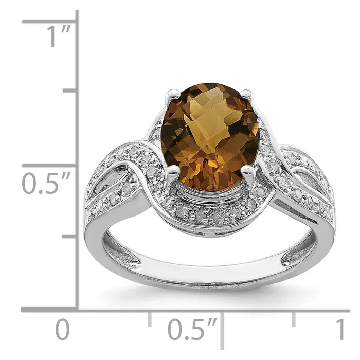 Sterling Silver Rhodium Diamond u0026 CheckerCut Whiskey Quartz Ring Goldia Rings