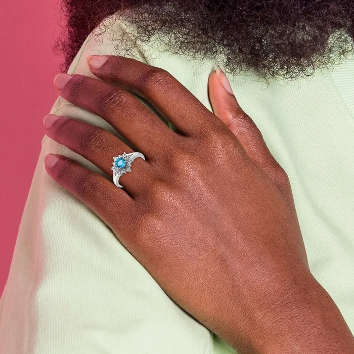 Sterling Silver Rhodium Diamond u0026 Light Blue Topaz Ring Goldia Rings
